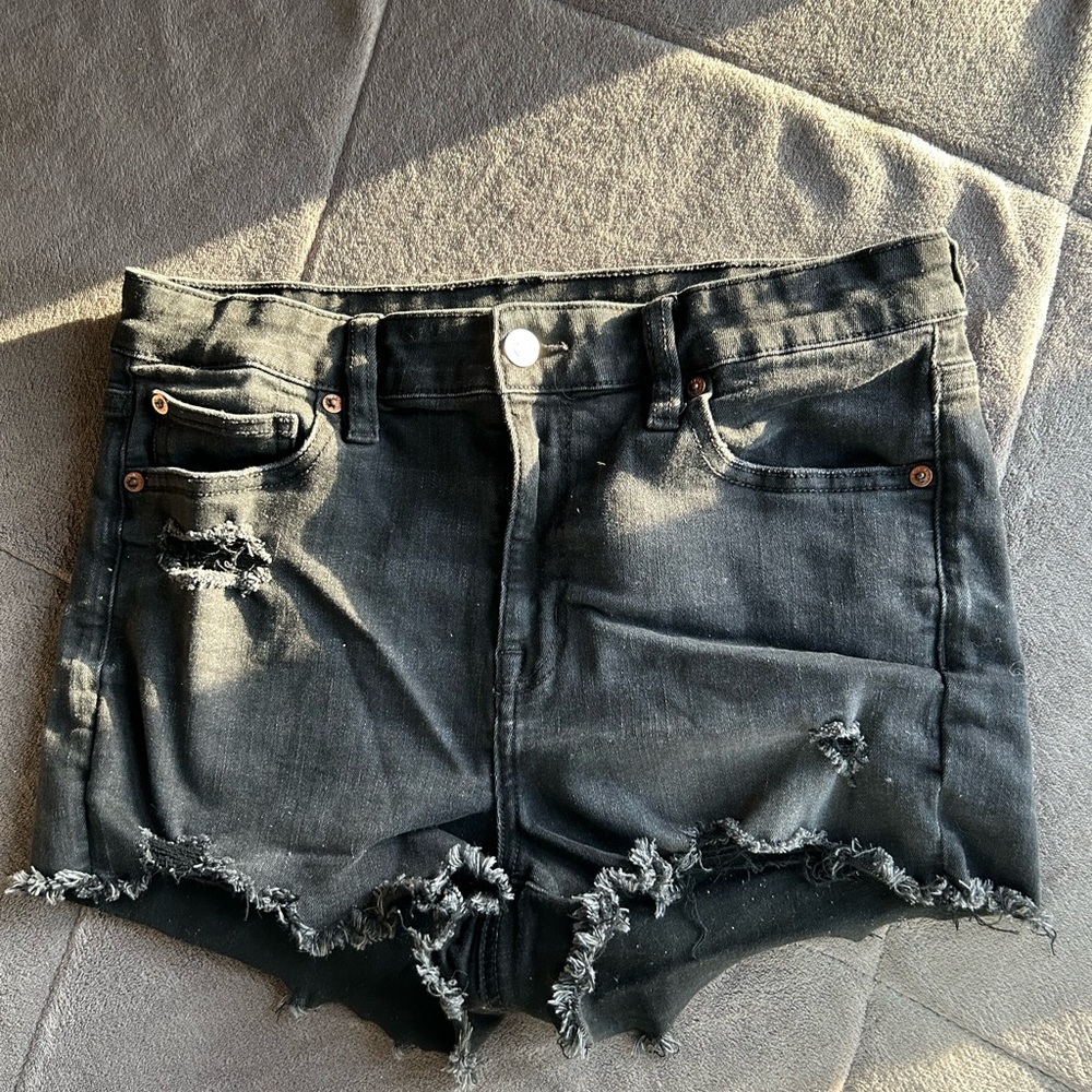 Distressed Black Denim Shorts